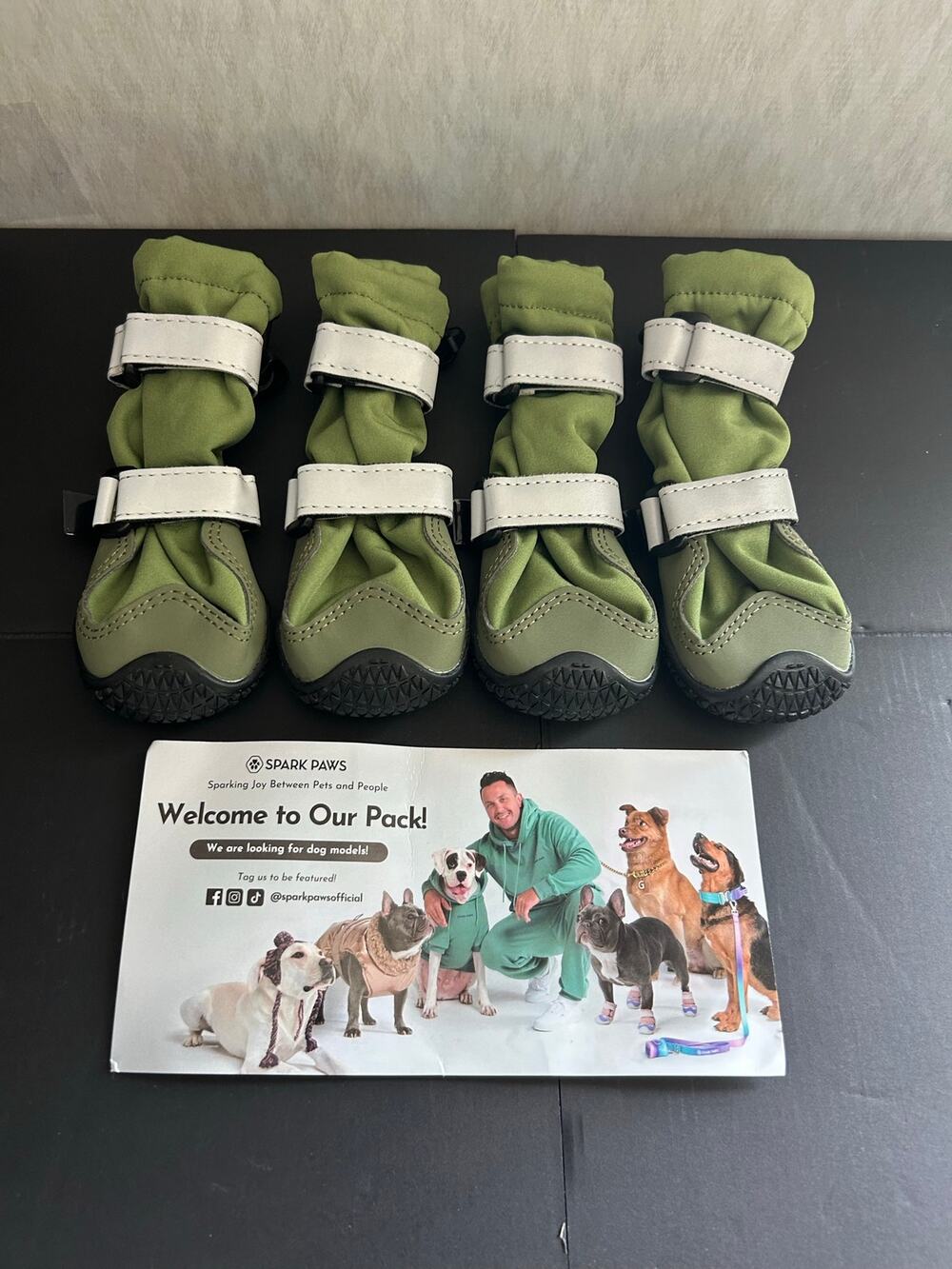 Spark Paws Green Waterproof Dog Boots Paw Protectors Non Slip Rubber Sole 4 Pack